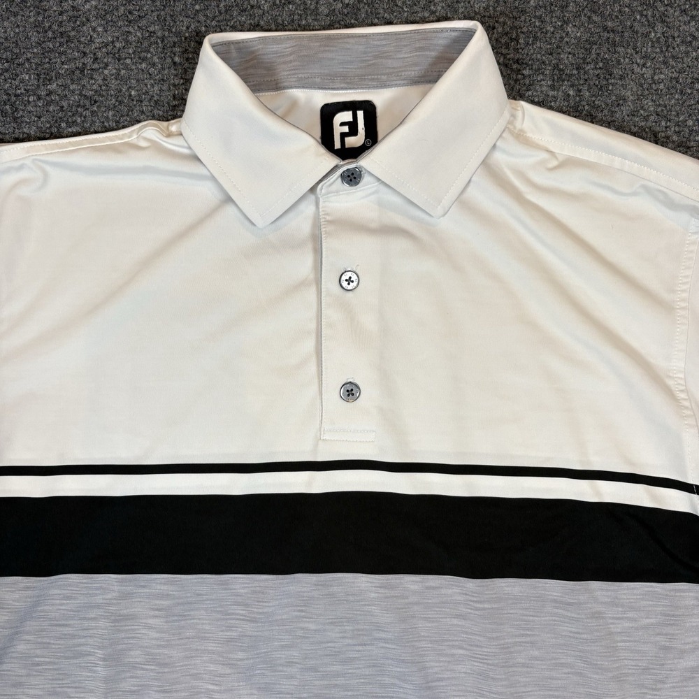 Footjoy FJ Mens L Gray White Short Sleeve Golf‎ Polo Shirt "The ACE Club"